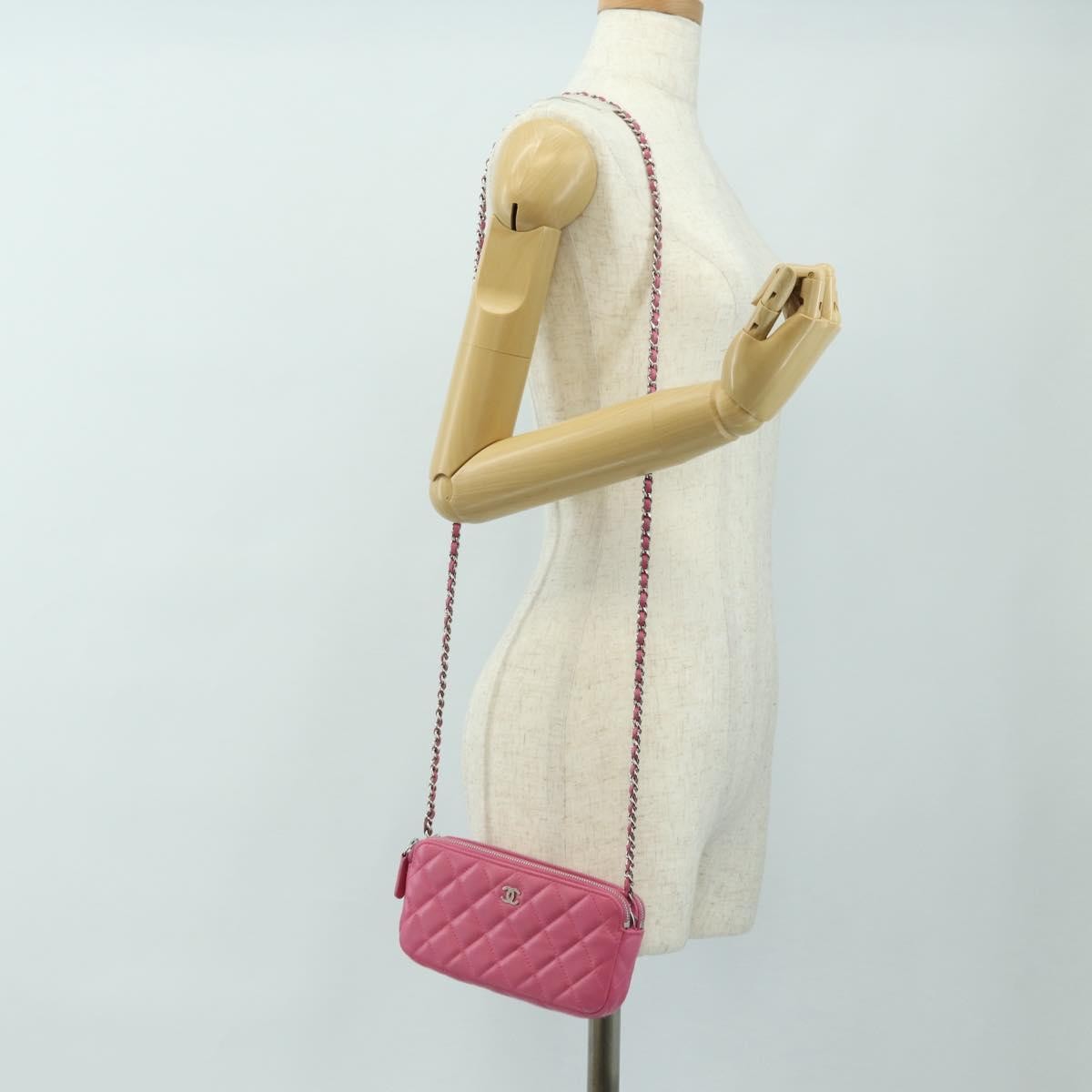 Chanel Double Zip Clutch With Chain Quilted Lambskin Pink Leather Shoulder Bag Bag (Pre-Owned)
