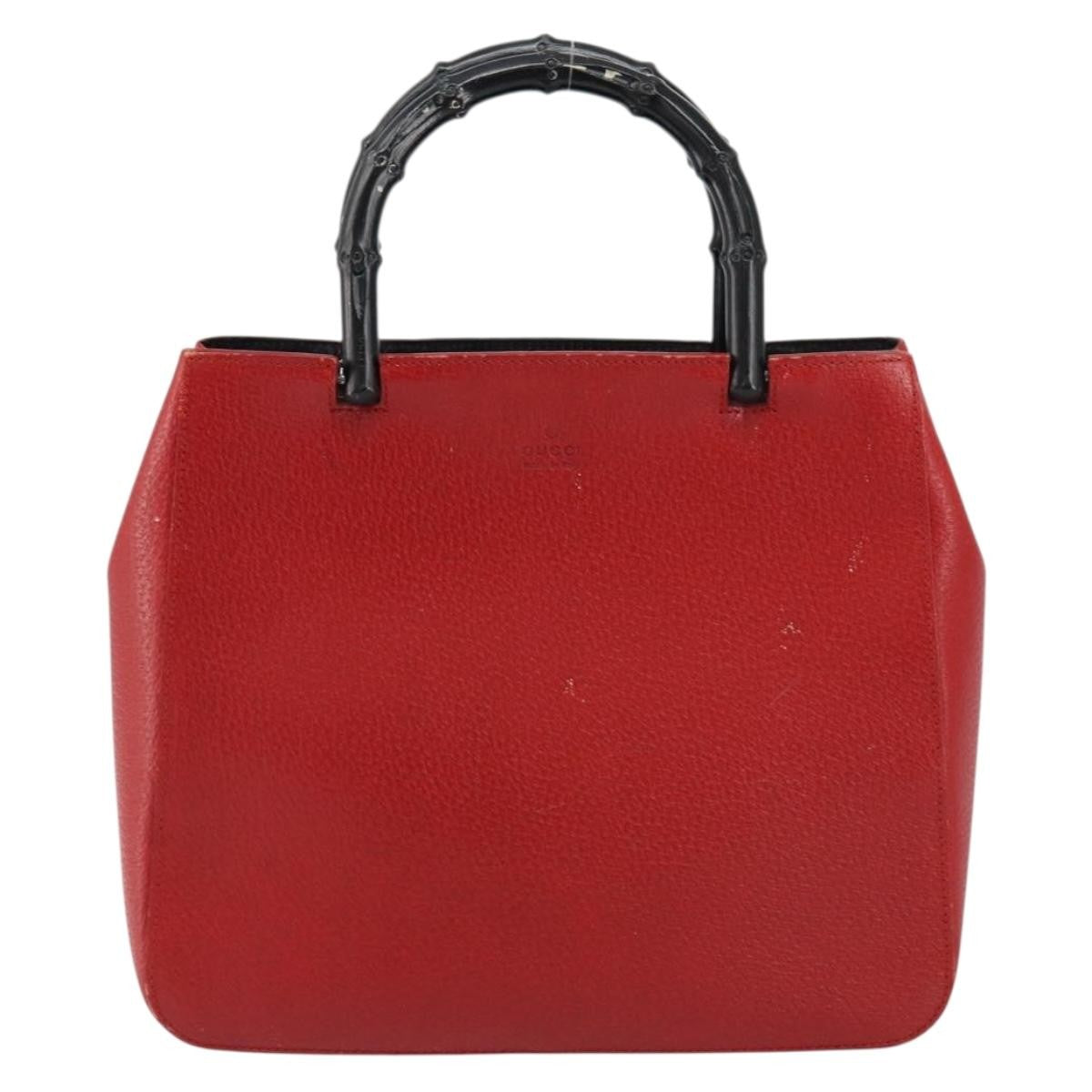 Gucci Vintage Bamboo Handle Bag Leather Red Leather Handbag (Pre-Owned)