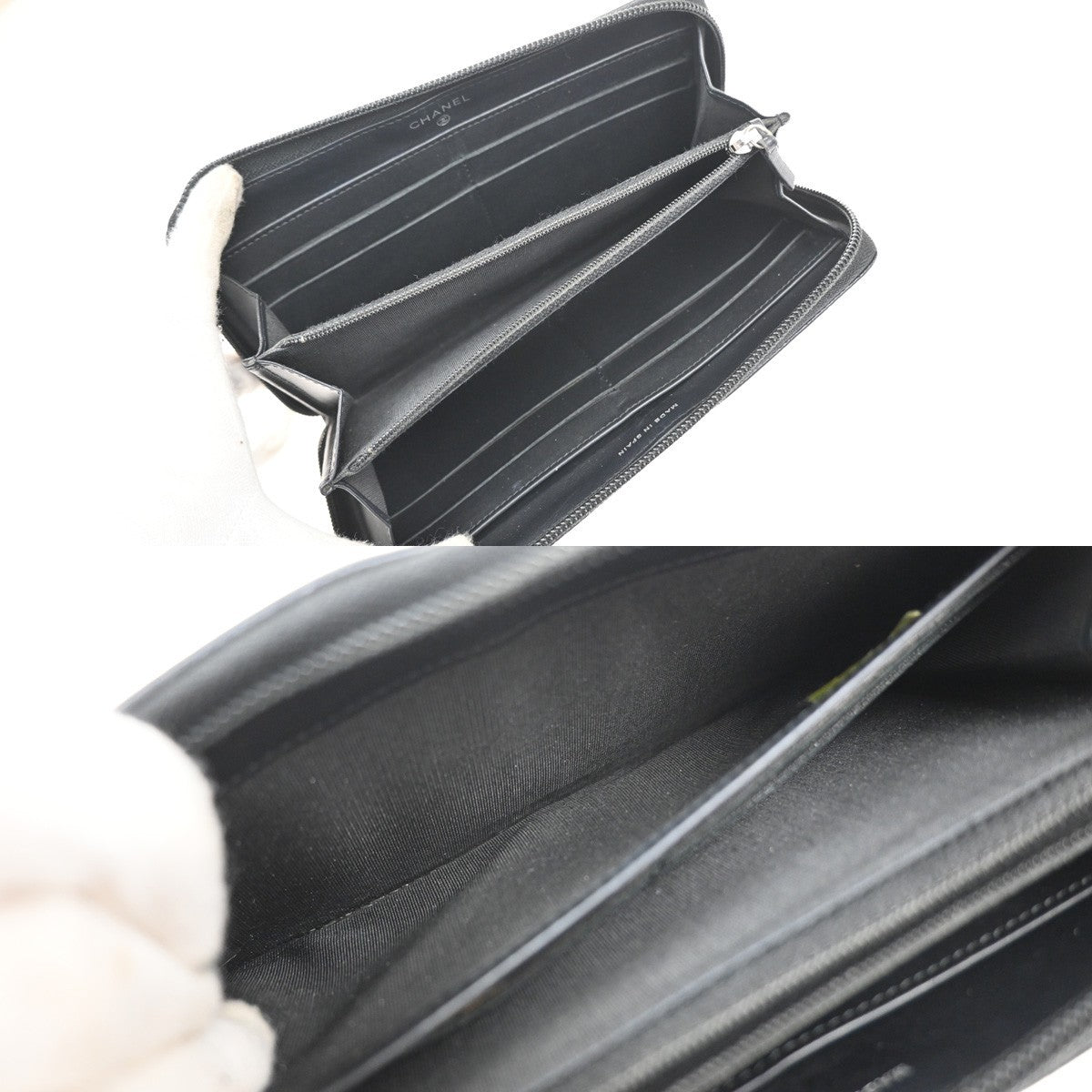 Chanel Cc Zip Around Wallet Leather Black Leather Wallets Accessory (Pre-Owned)