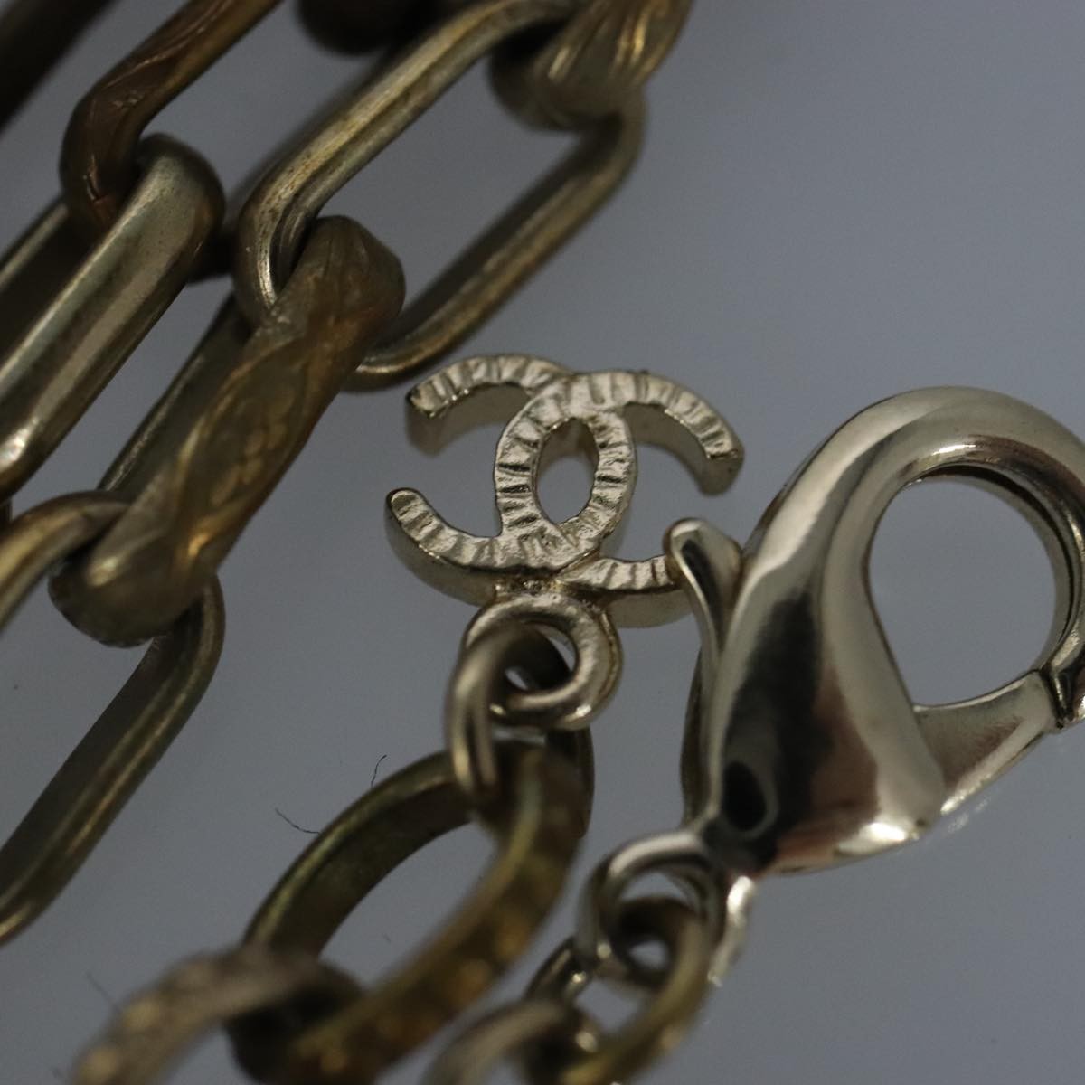 Chanel Vintage Double Strand Cc Pendant Necklace Metal With Crystals Gold Metal Necklace Jewelry (Pre-Owned)