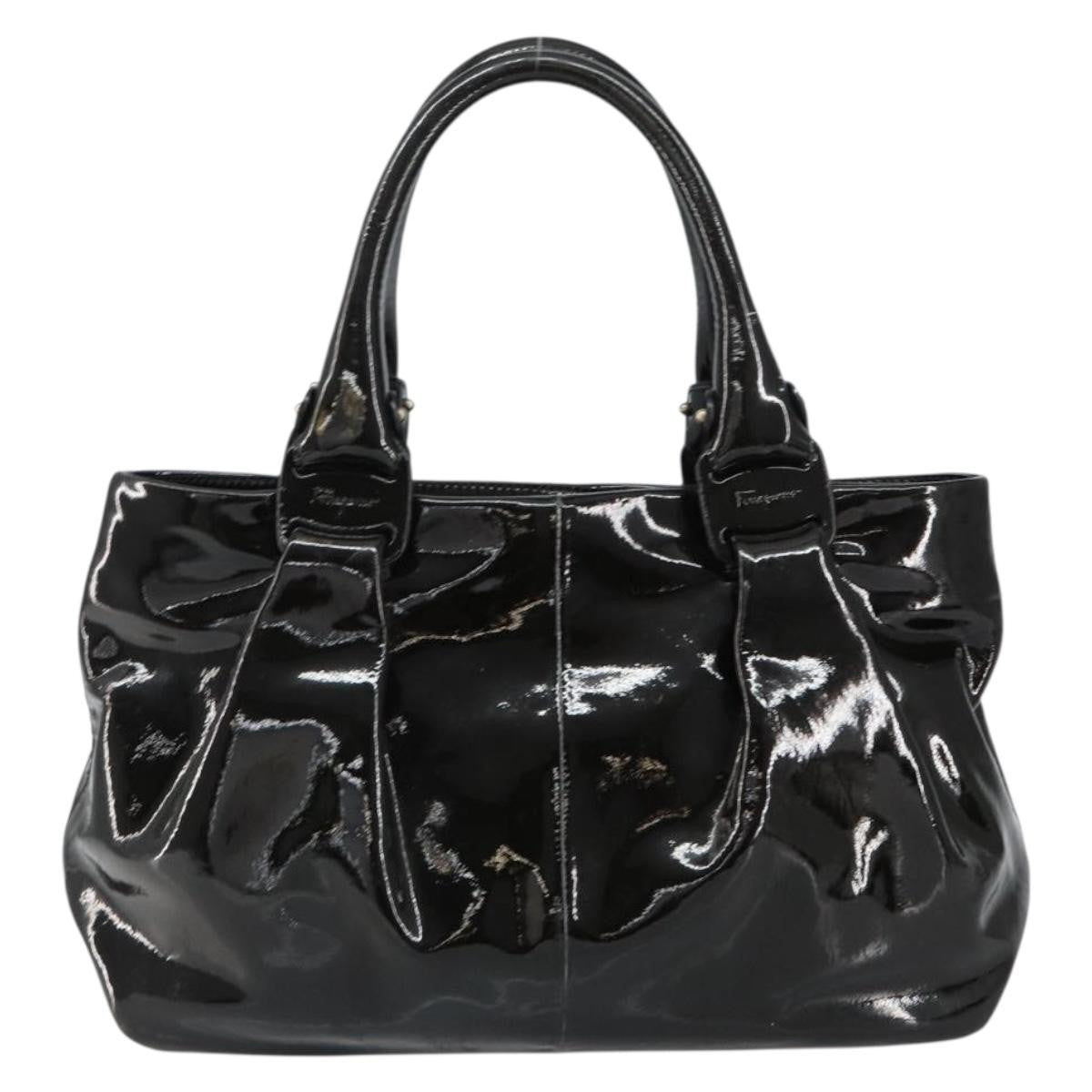 Salvatore Ferragamo Vintage Tote Bag Patent Leather Black Patent_Leather Tote Bag Bag (Pre-Owned)