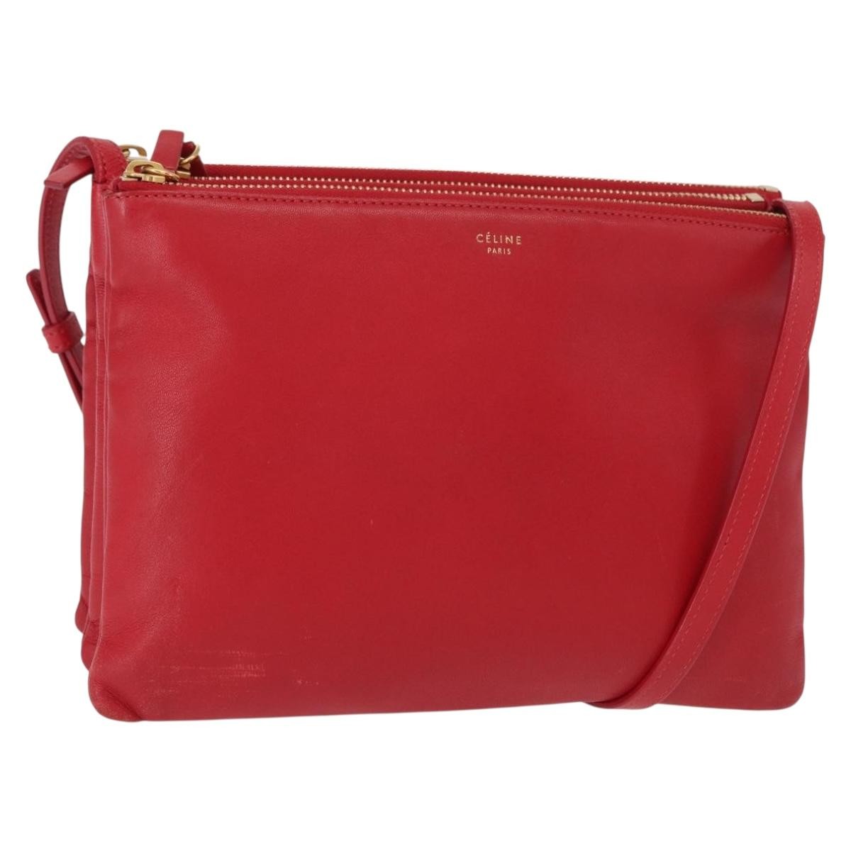 Celine Trio Crossbody Bag Leather Red Leather Shoulder Bag Bag (Pre-Owned)