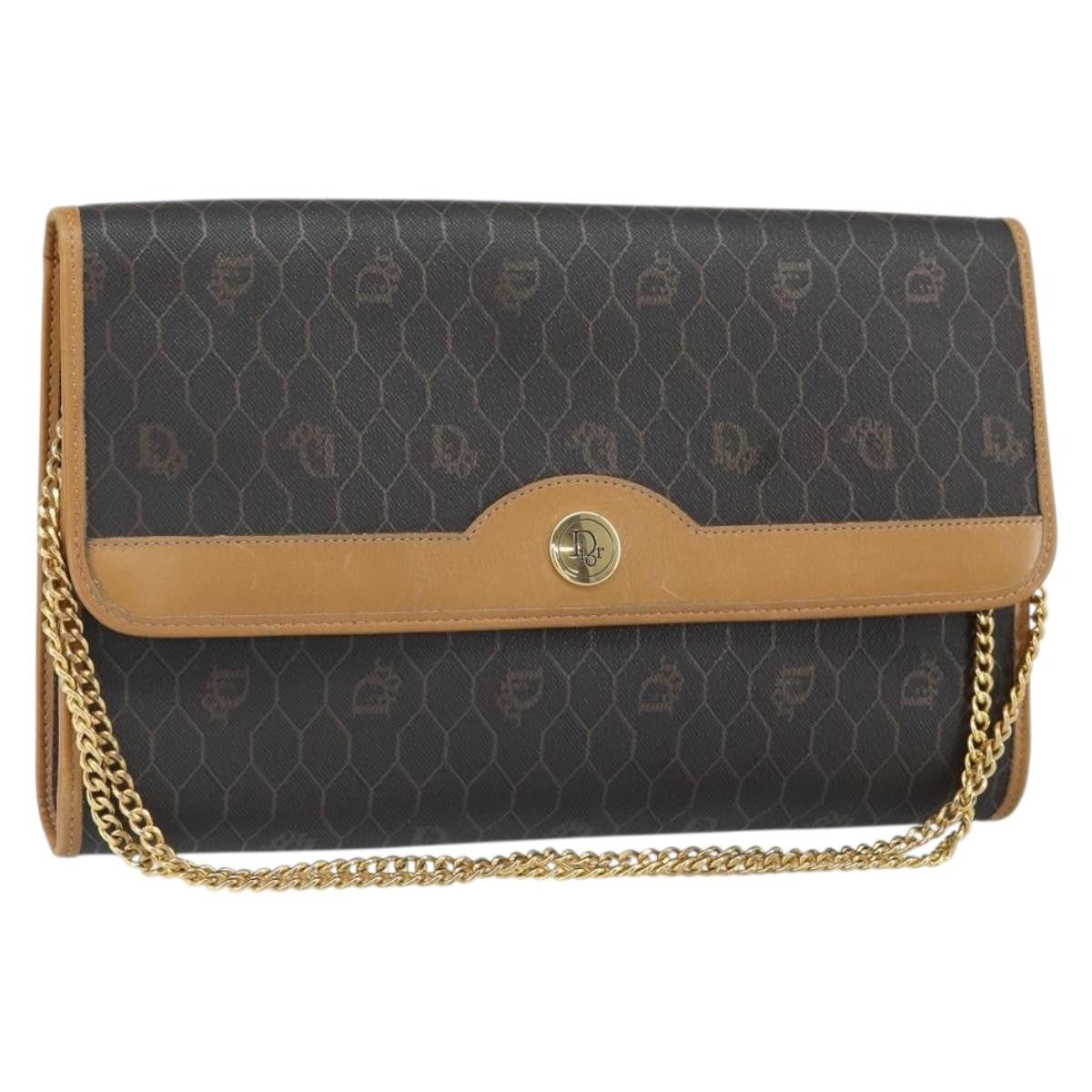 Christian Dior Vintage Honeycomb Chain Canvas Black Canvas Shoulder Bag Bag (Pre-Owned)
