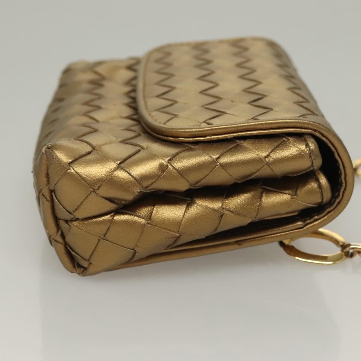 Bottega Veneta Chain Flap Shoulder Bag Leather Gold Leather Shoulder Bag Bag (Pre-Owned)
