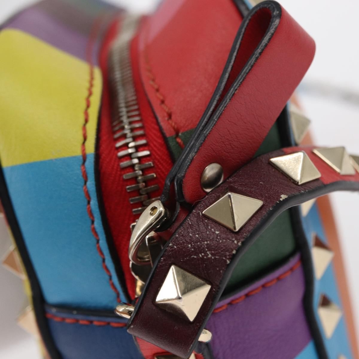 Valentino Garavani Rockstud 1973 Camera Crossbody Bag Striped Leather Gold Leather Shoulder Bag Bag (Pre-Owned)