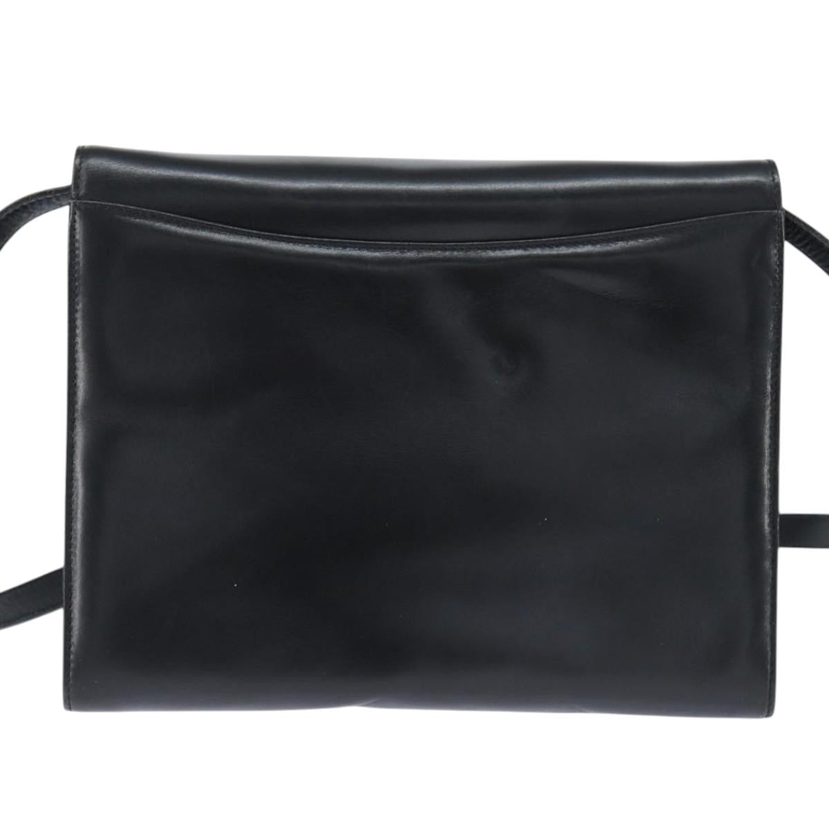 Salvatore Ferragamo Gancini Flap Shoulder Bag Leather Black Leather Shoulder Bag Bag (Pre-Owned)
