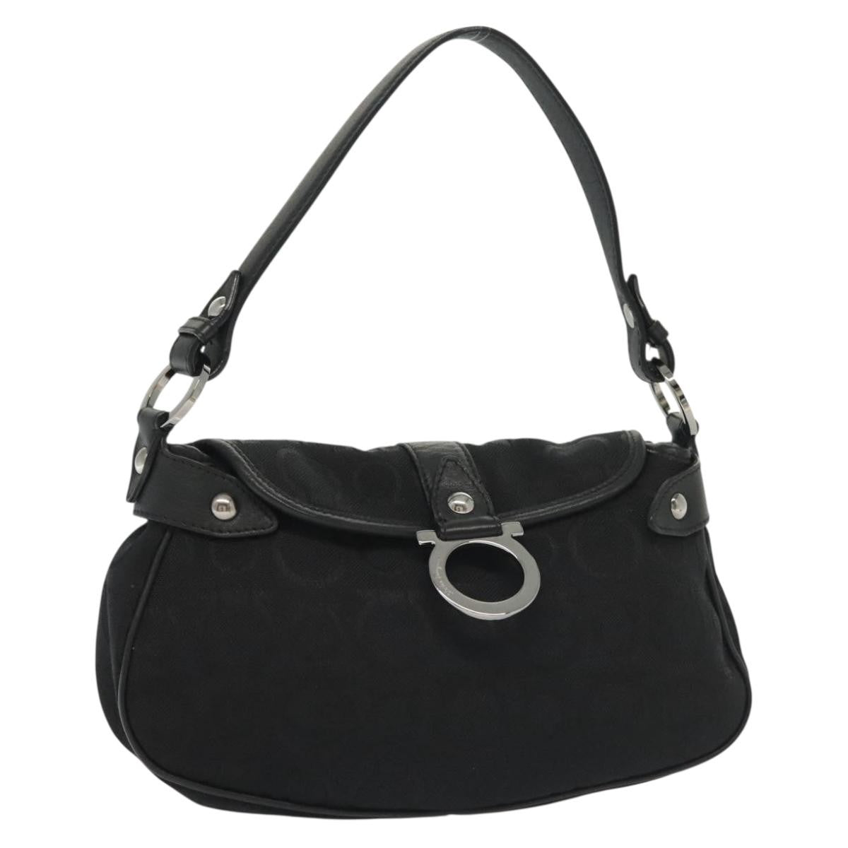 Salvatore Ferragamo Gancini Handbag Canvas Black Canvas Handbag (Pre-Owned)