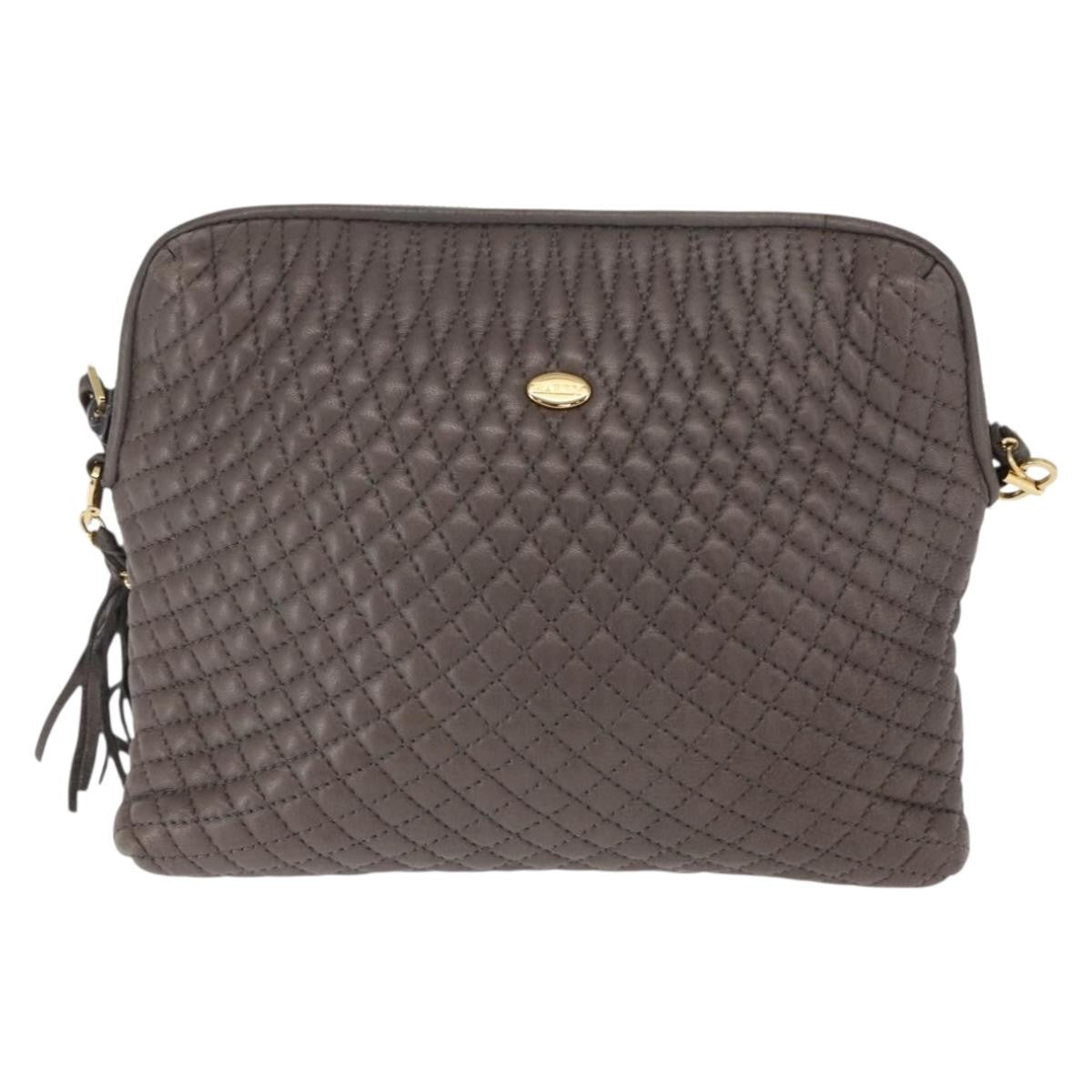 Bally Vintage Chain Shoulder Bag Quilted Leather Gray Leather Shoulder Bag Bag (Pre-Owned)