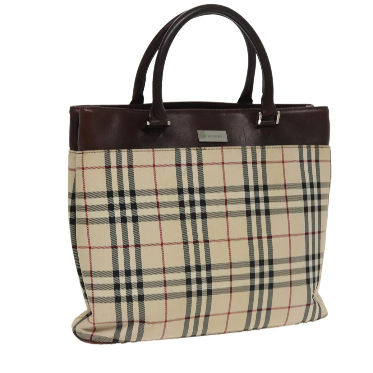 Burberry Nova Check Tote Canvas And Leather Beige Canvas Tote Bag Bag (Pre-Owned)