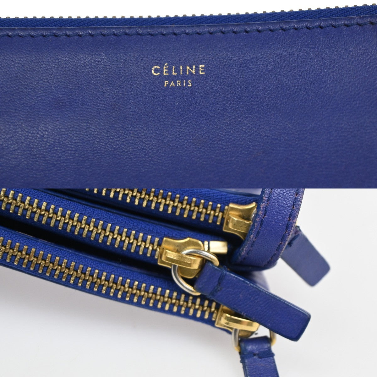 Celine Trio Crossbody Bag Leather Blue Leather Shoulder Bag Bag (Pre-Owned)