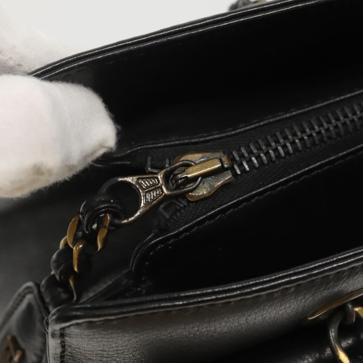 Chanel Vintage Front Pocket Chain Tote Leather Black Leather Shoulder Bag Bag (Pre-Owned)