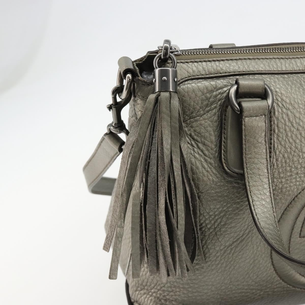 Gucci Soho Convertible Top Handle Bag Leather Silver Leather Handbag (Pre-Owned)