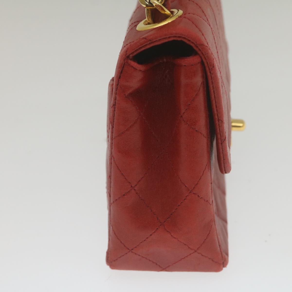 Chanel Vintage Square Chain Handle Flap Bag Quilted Lambskin Red Leather Handbag (Pre-Owned)