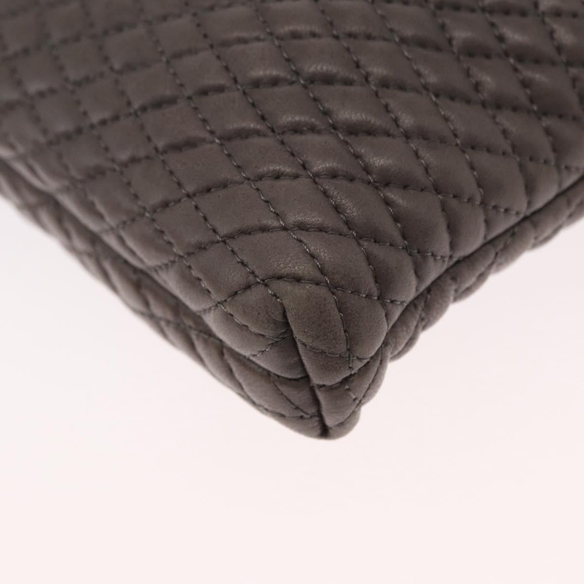 Bally Vintage Chain Shoulder Bag Quilted Leather Gray Leather Shoulder Bag Bag (Pre-Owned)