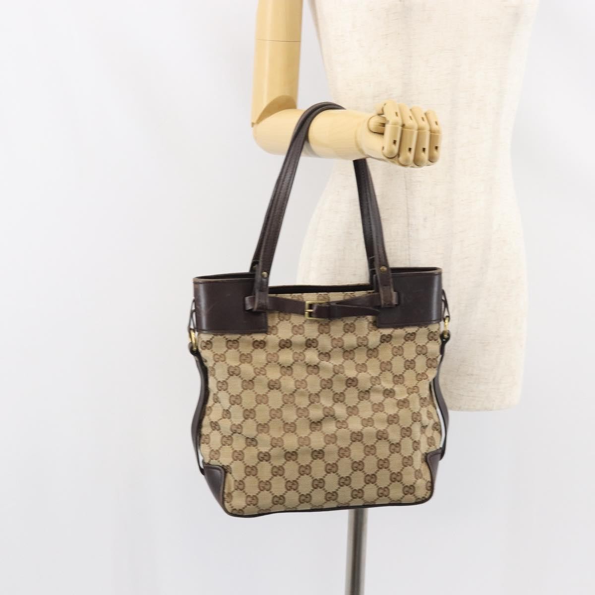 Gucci Belted Bucket Tote Gg Canvas With Leather Beige Canvas Tote Bag Bag (Pre-Owned)