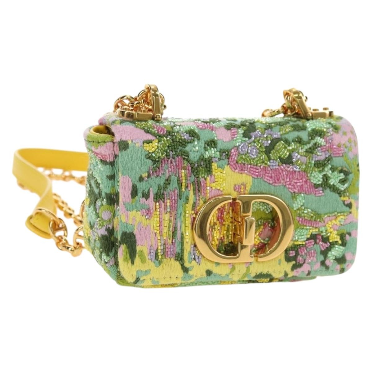 Christian Dior Caro Bag Embroidered Canvas Green Canvas Handbag (Pre-Owned)