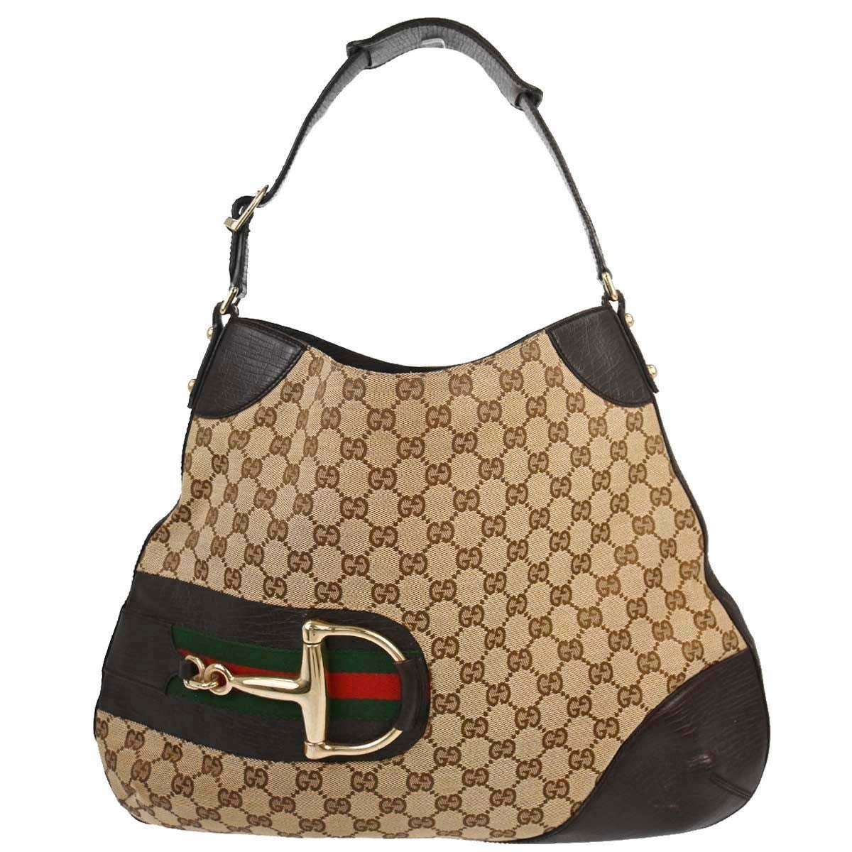 Gucci Vintage Horsebit Shoulder Bag Canvas Brown Canvas Shoulder Bag Bag (Pre-Owned)