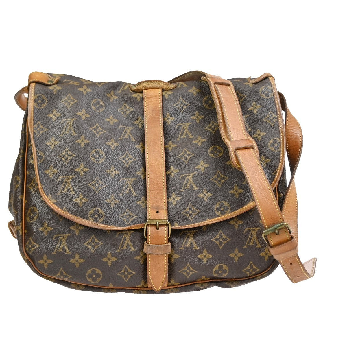 Louis Vuitton Saumur Handbag Monogram Canvas Brown Leather Shoulder Bag Bag (Pre-Owned)