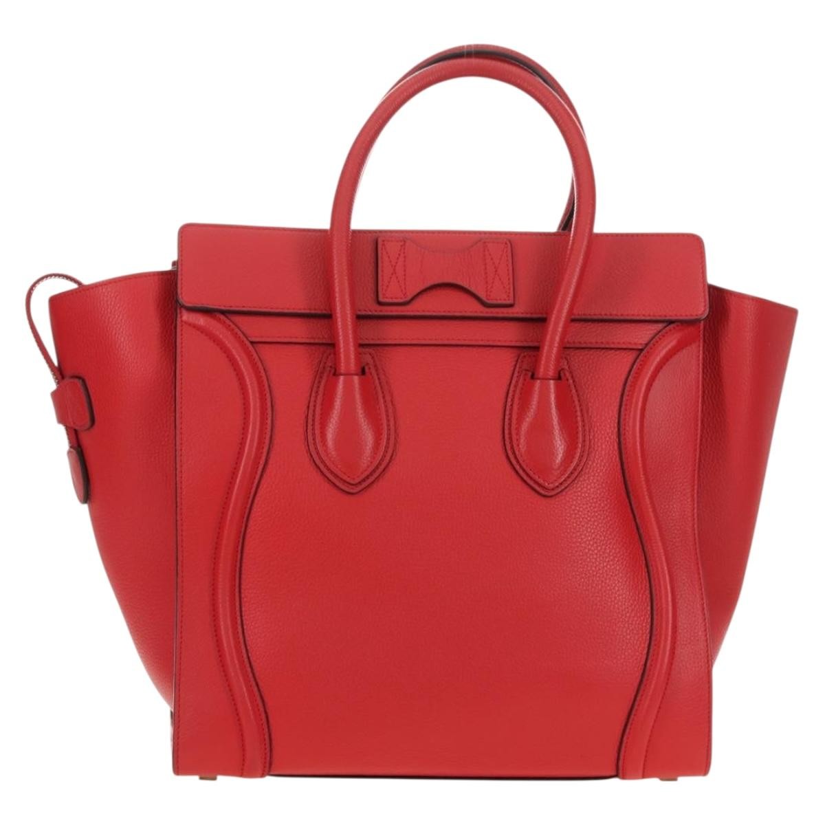 Celine Luggage Bag Grainy Leather Red Leather Handbag (Pre-Owned)