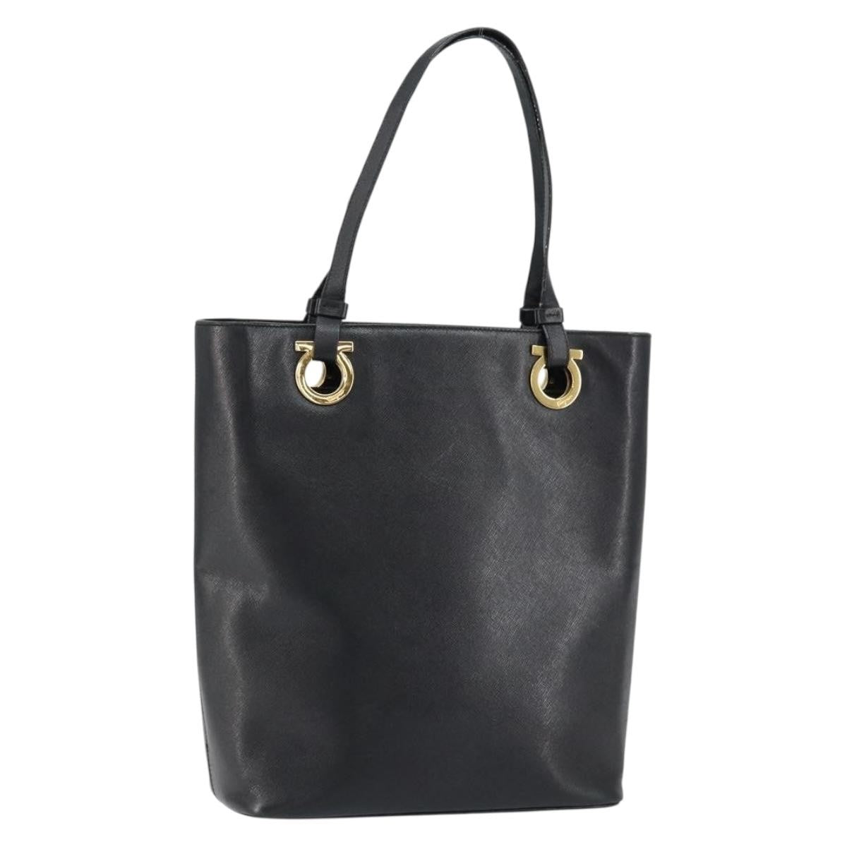Salvatore Ferragamo Gancini Handbag Leather Black Leather Handbag (Pre-Owned)