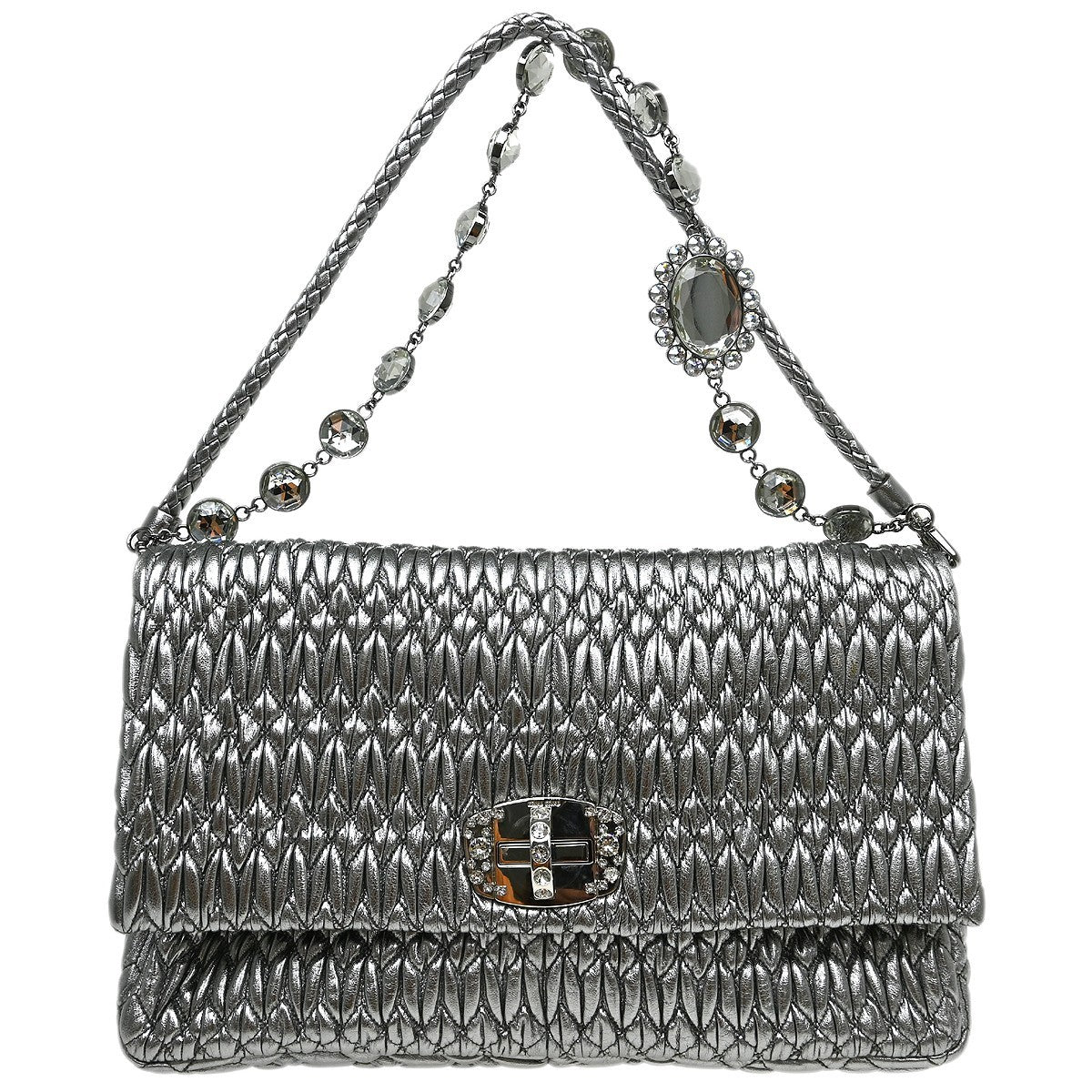 Miu Miu Nappa Matelassè Leather Silver Leather Handbag (Pre-Owned)