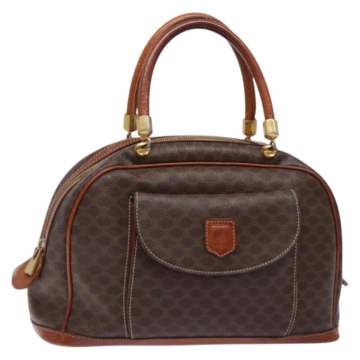 Celine Macadam Handbag Macadam With Leather Brown Canvas Handbag (Pre-Owned)