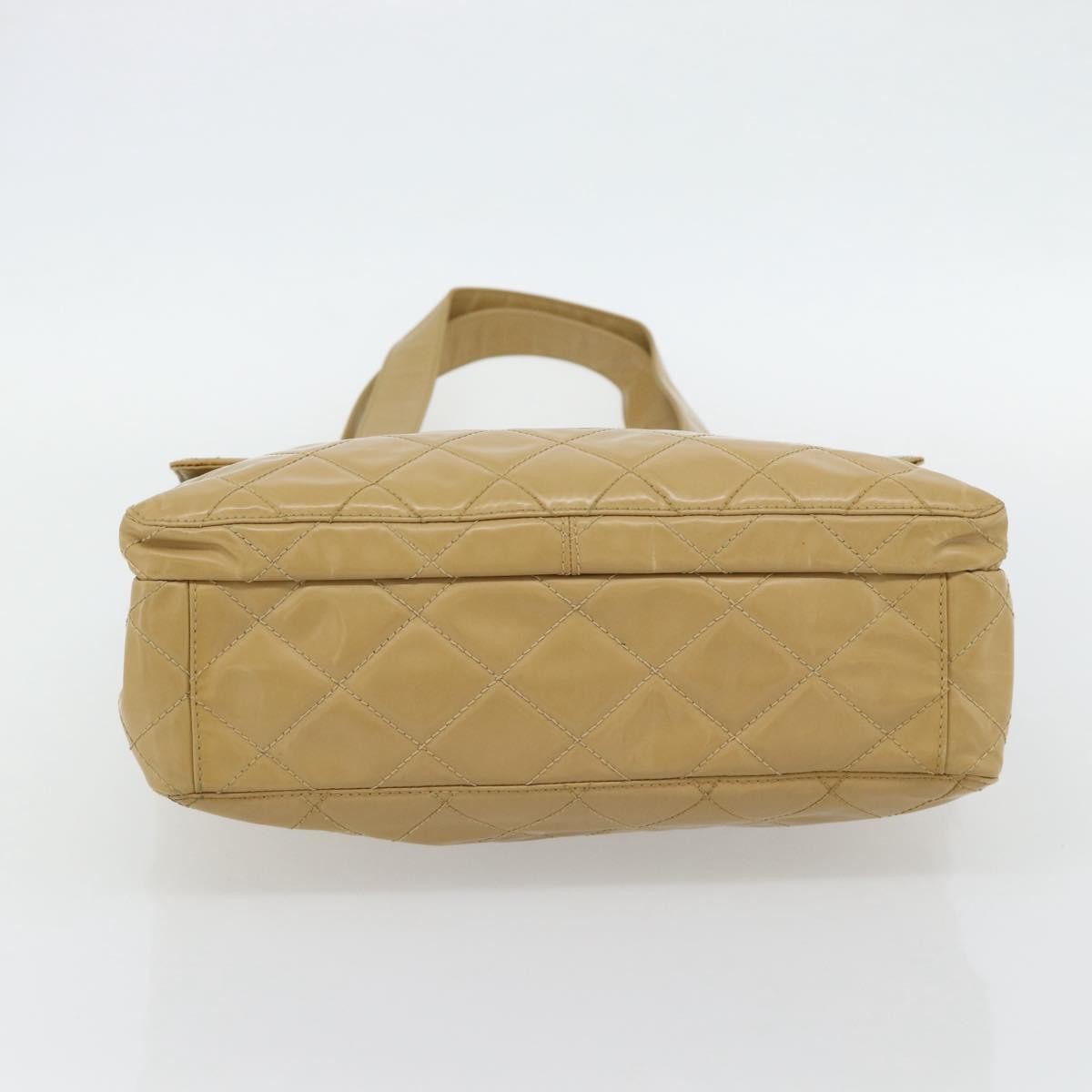 Chanel Vintage Front Pocket Shoulder Bag Leather Beige Patent_Leather Shoulder Bag Bag (Pre-Owned)