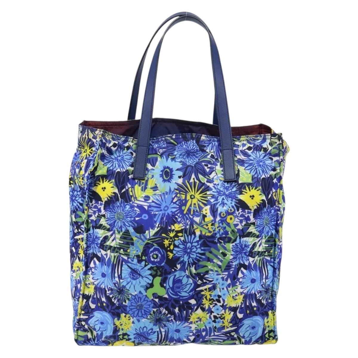 Prada Floreal Tote Printed Tessuto Blue Nylon Tote Bag Bag (Pre-Owned)