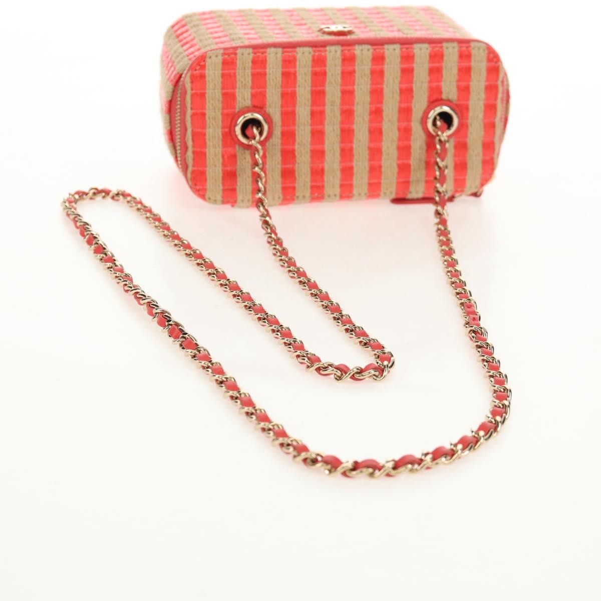 Chanel Classic Vanity Case With Chain Striped Raffia And Jute Beige Canvas Clutche & Pouche Bag (Pre-Owned)