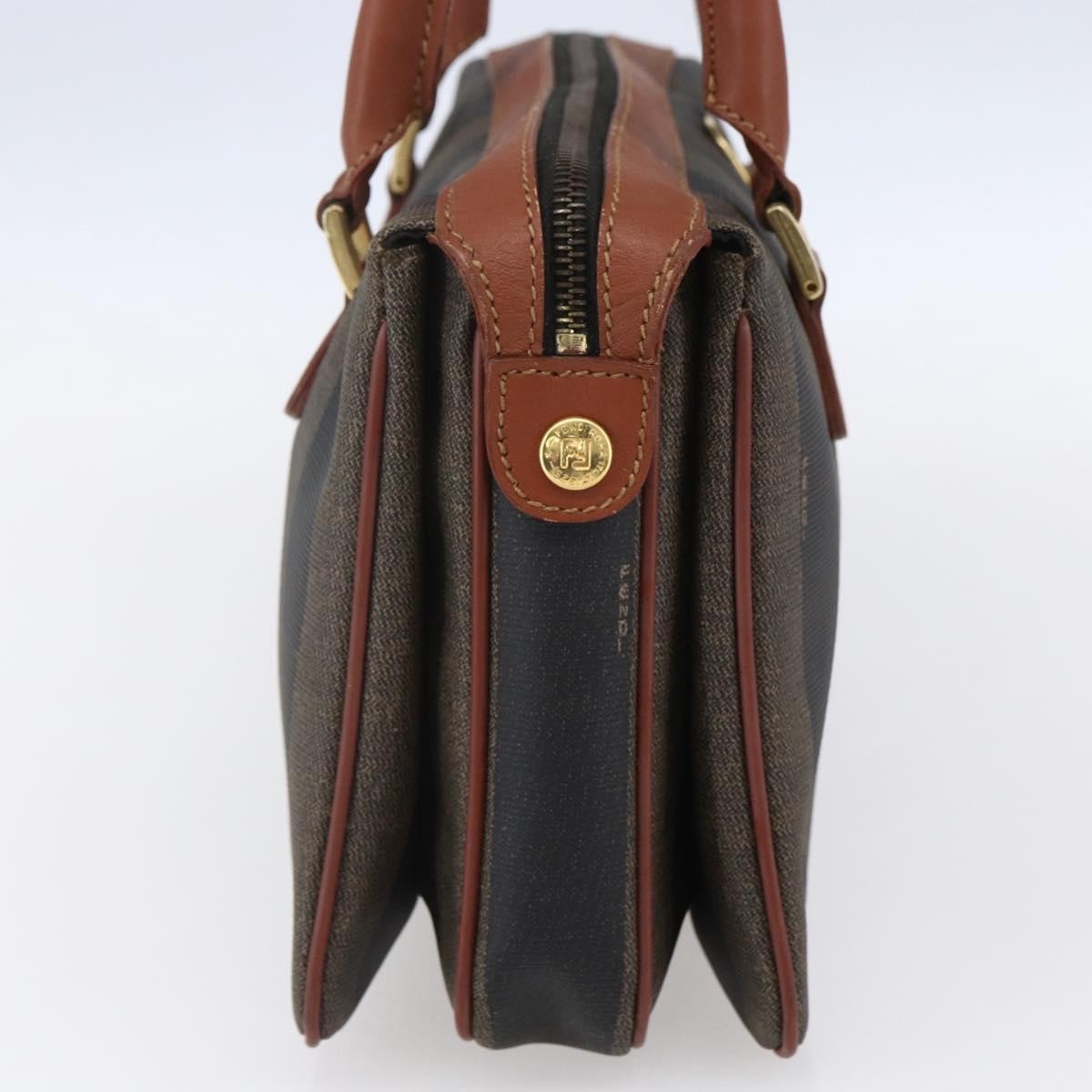Fendi Vintage Pequin Convertible Boston Bag Coated Canvas Brown Canvas Handbag (Pre-Owned)