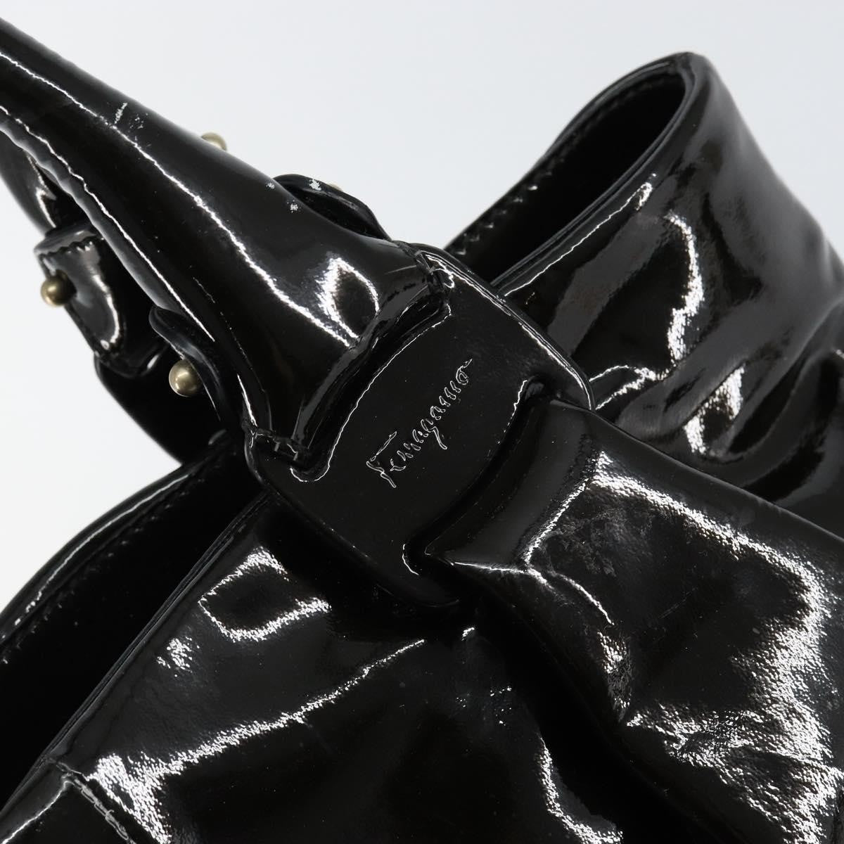 Salvatore Ferragamo Vintage Tote Bag Patent Leather Black Patent_Leather Tote Bag Bag (Pre-Owned)