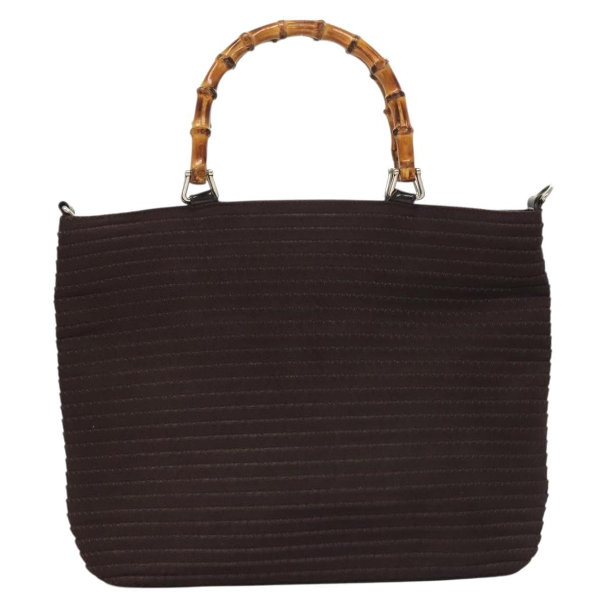 Gucci Vintage Bamboo Handle Tote Nylon Brown Synthetic Bag (Pre-Owned)