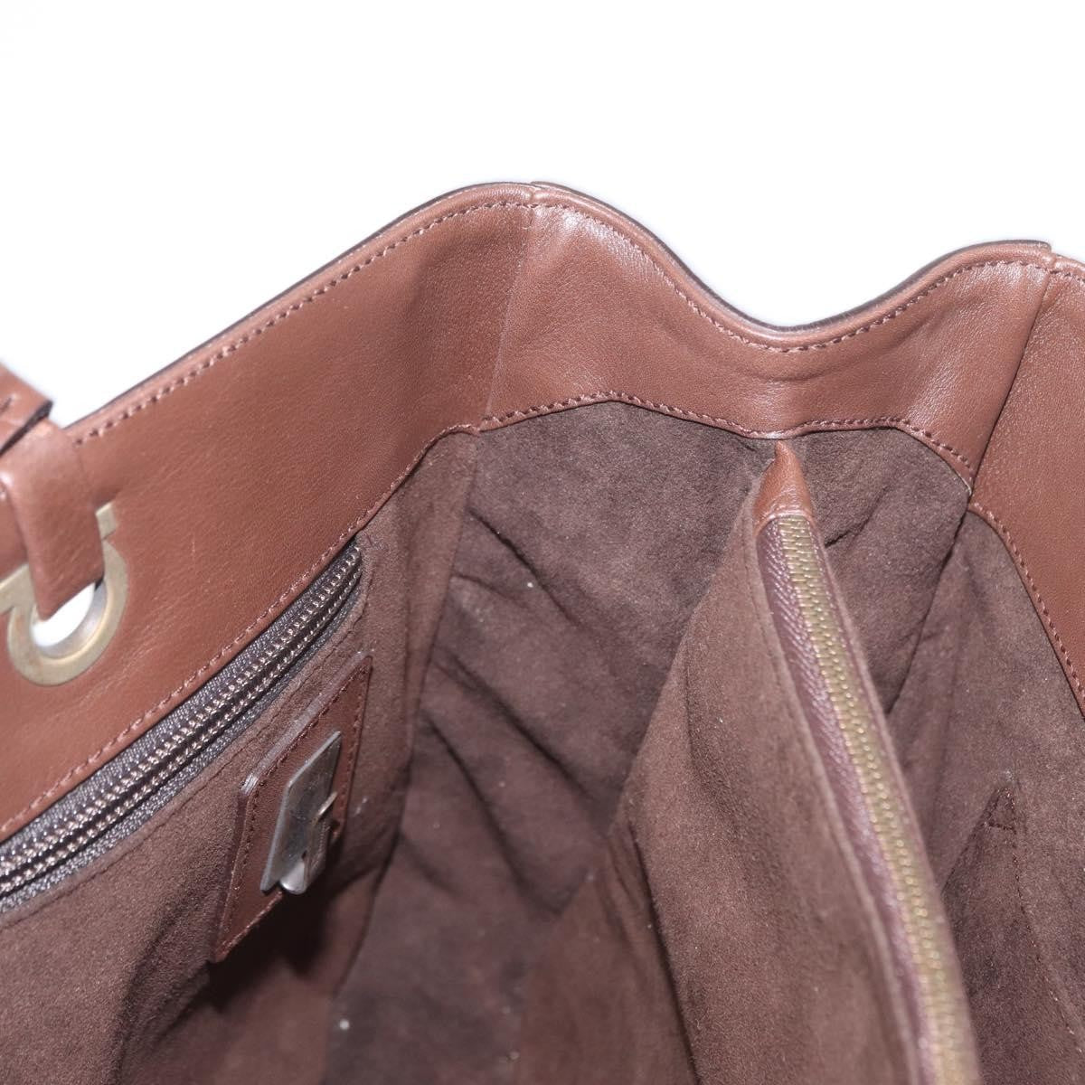 Salvatore Ferragamo Gancini Tote Leather Brown Leather Tote Bag Bag (Pre-Owned)