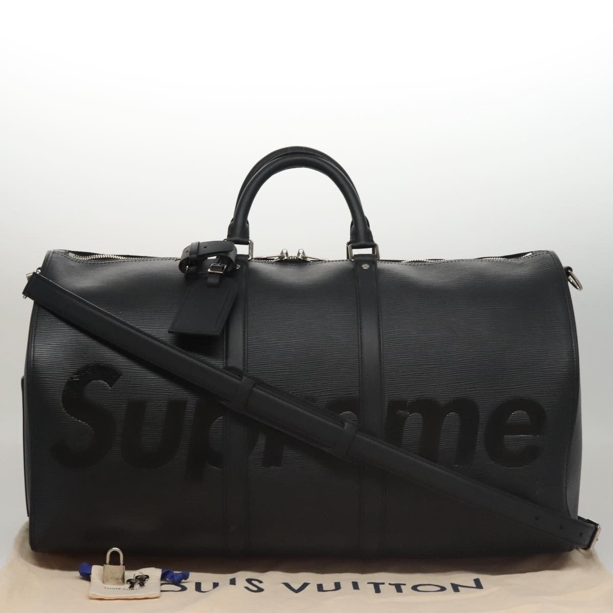 Louis Vuitton Keepall Bandouliere Bag Limited Edition Supreme Epi Leather Black Leather Bag (Pre-Owned)