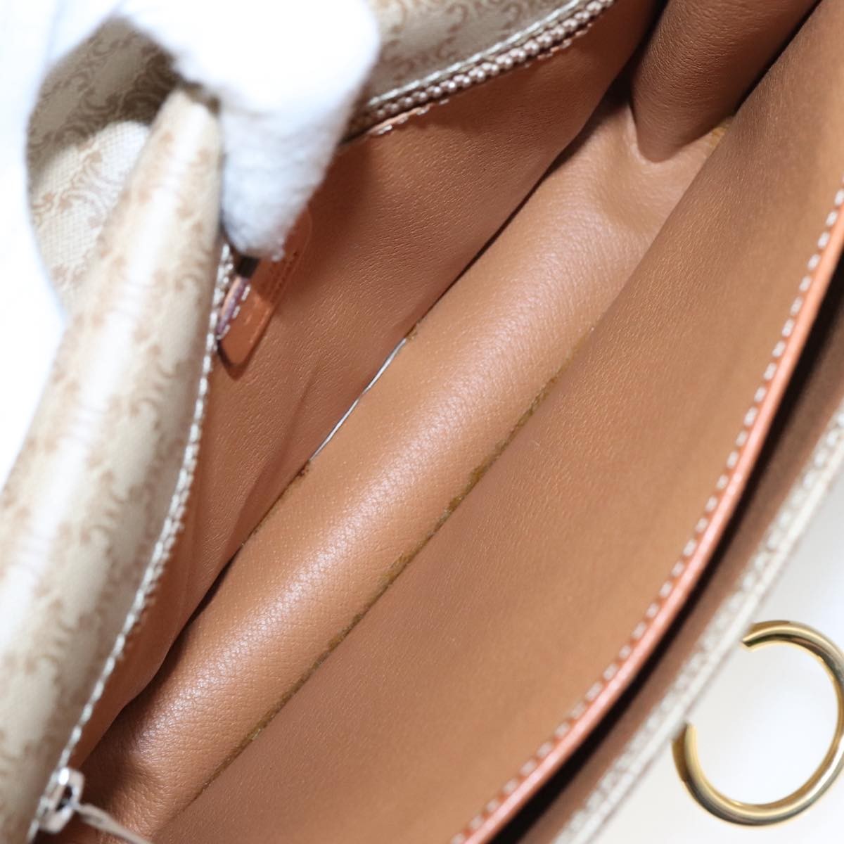 Celine Vintage Macadam Shoulder Bag Canvas And Leather Beige Canvas Shoulder Bag Bag (Pre-Owned)