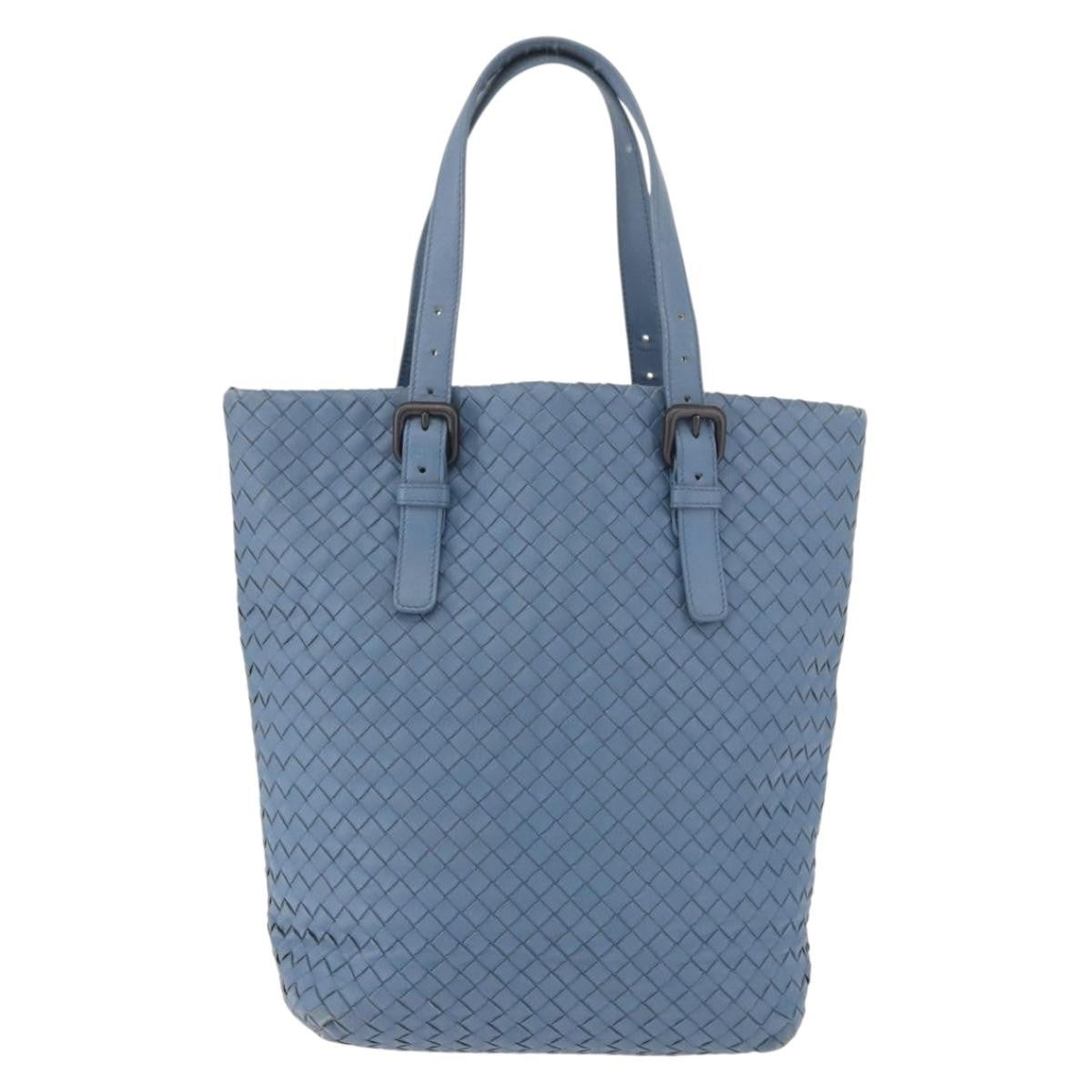 Bottega Veneta Intrecciato Tote Leather Blue Leather Tote Bag Bag (Pre-Owned)