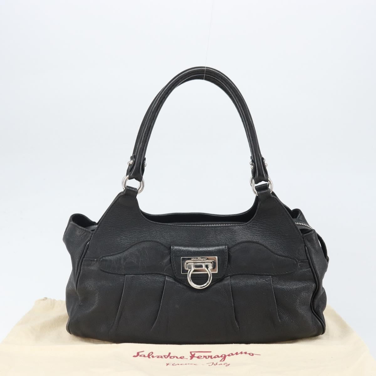 Salvatore Ferragamo Gancini Handbag Leather Black Leather Handbag (Pre-Owned)