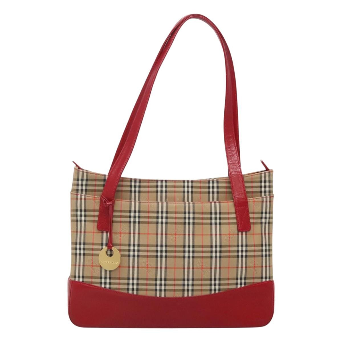 Burberry Nova Check Tote Canvas And Leather Beige Canvas Tote Bag Bag (Pre-Owned)