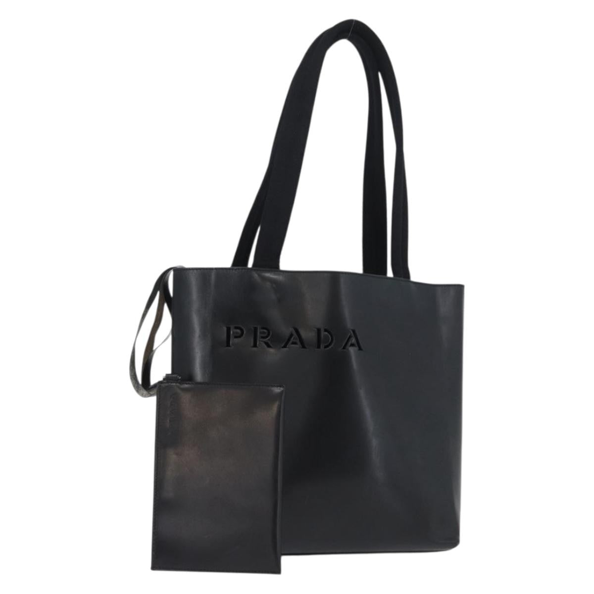 Prada Vintage Tote Leather Black Leather Tote Bag Bag (Pre-Owned)