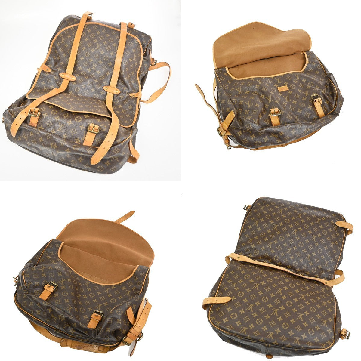 Louis Vuitton Saumur Handbag Monogram Canvas Brown Leather Shoulder Bag Bag (Pre-Owned)