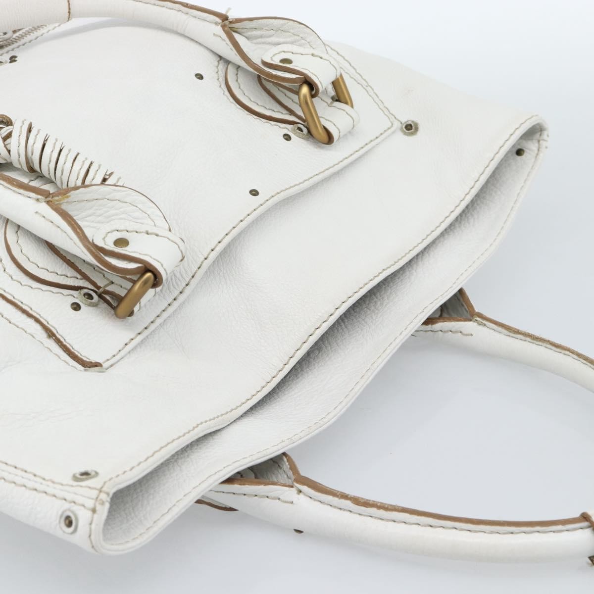 Chloe Paddington Lock Tote Leather White_Gold Leather Tote Bag Bag (Pre-Owned)
