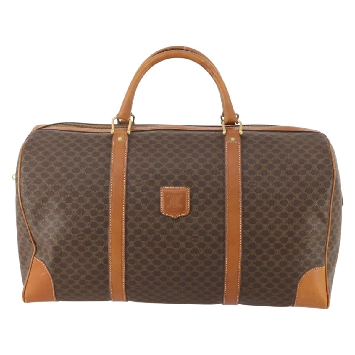 Celine Vintage Duffle Bag Macadam Coated Canvas Brown Canvas Travel Bag Bag (Pre-Owned)