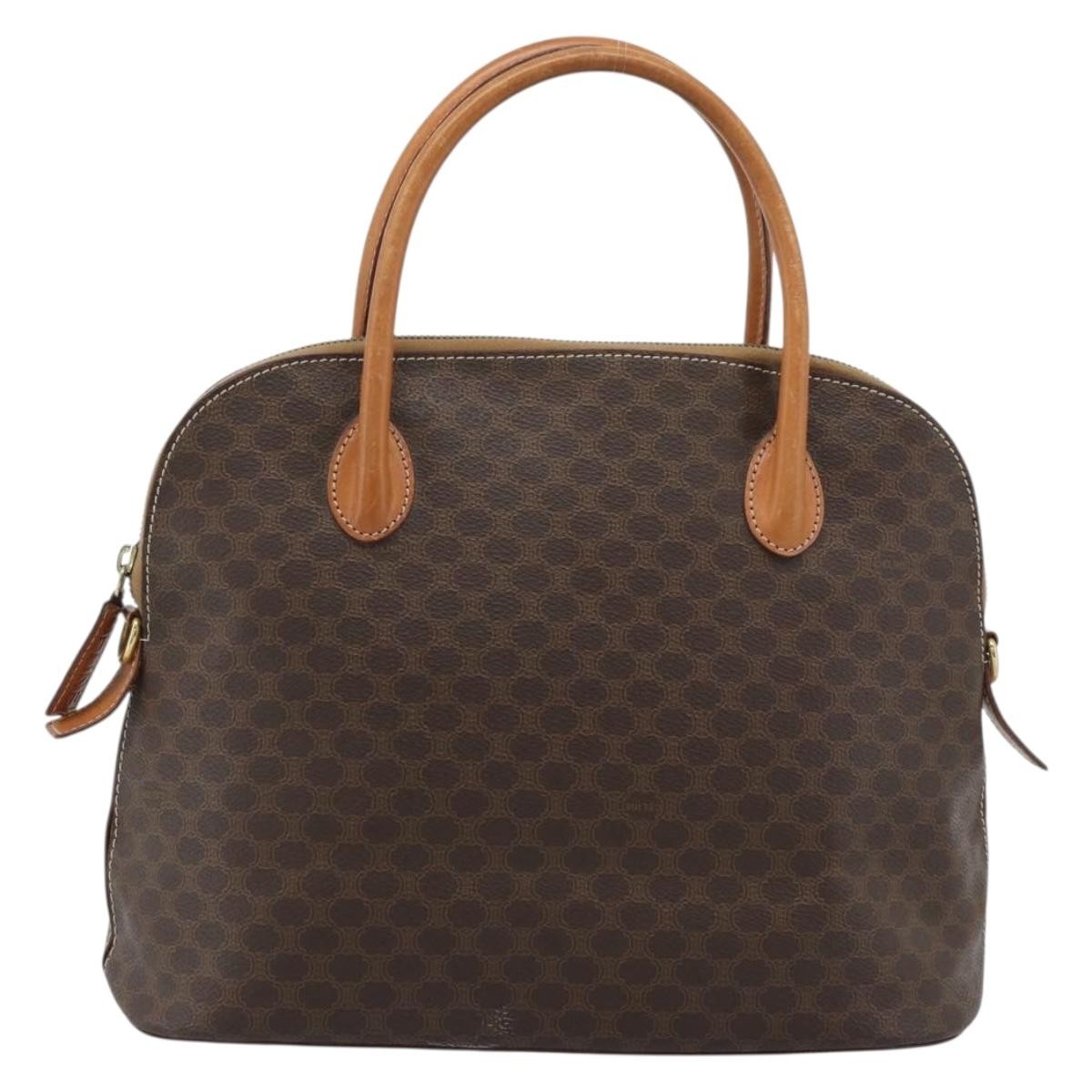 Celine Vintage Macadam Handbag Canvas Brown Canvas Handbag (Pre-Owned)