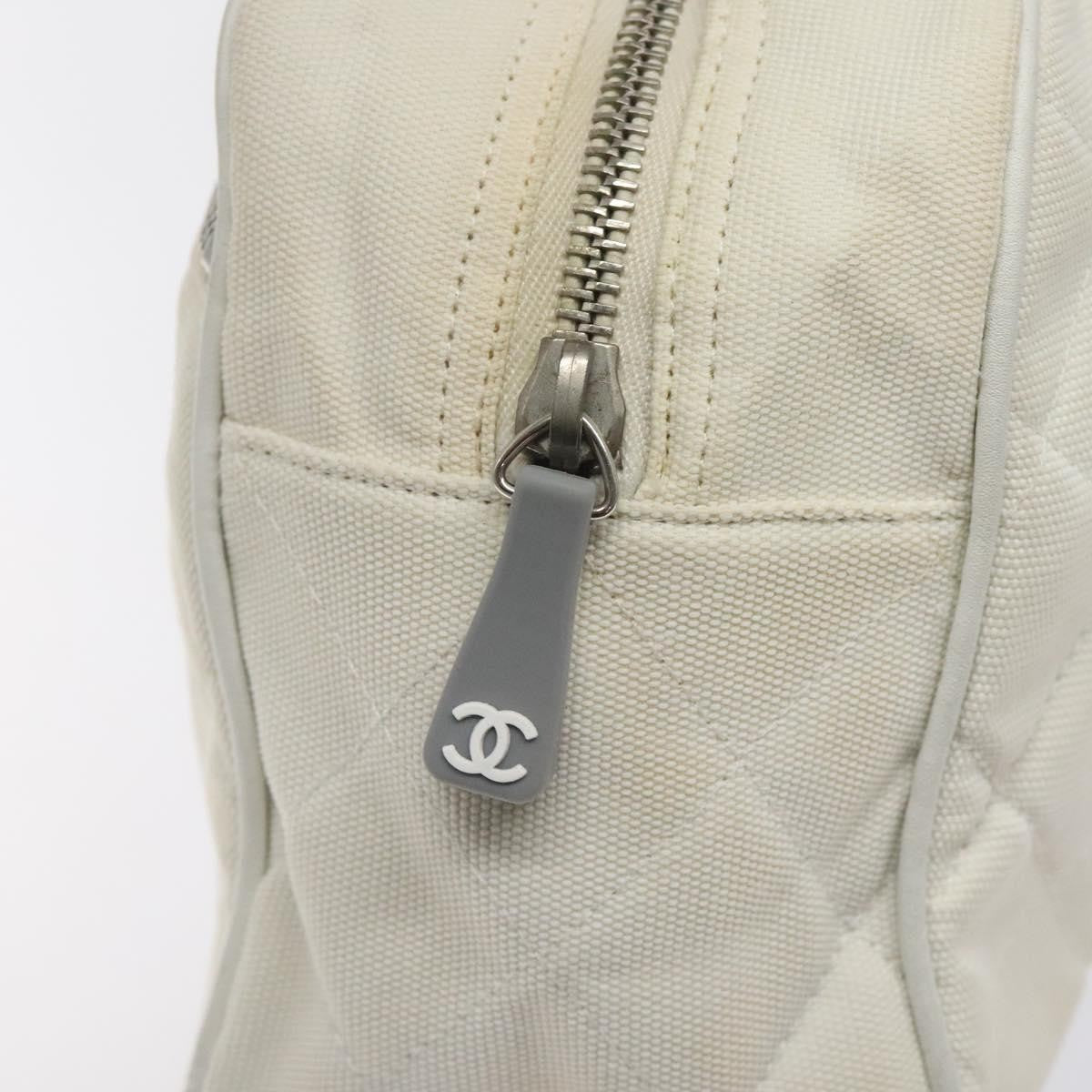 Chanel Vintage Logo Bowler Bag Quilted Canvas White Canvas Handbag (Pre-Owned)