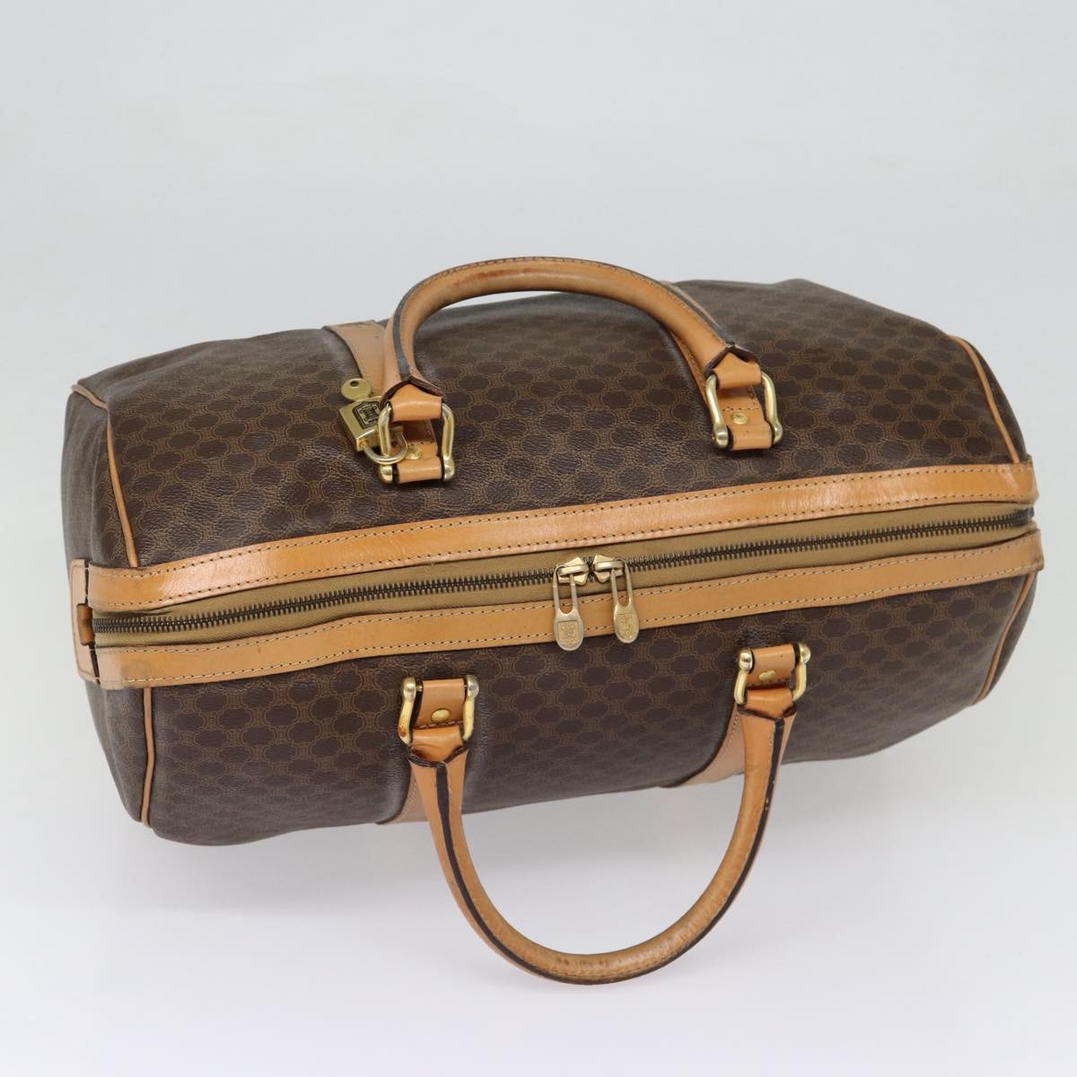 Celine Vintage Duffle Bag Macadam Coated Canvas Brown Canvas Travel Bag Bag (Pre-Owned)