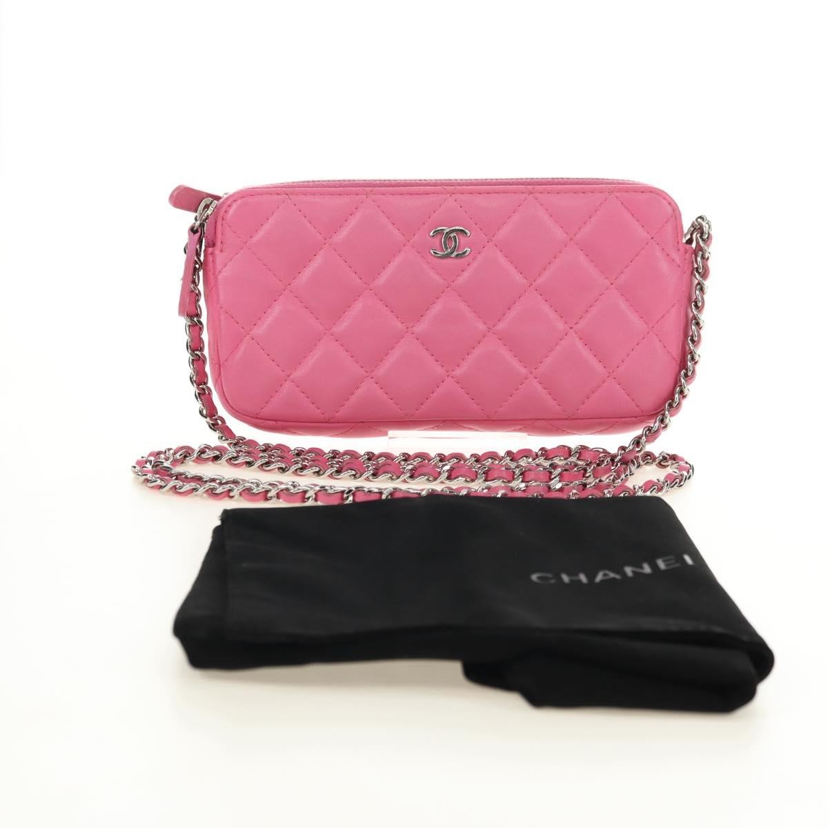 Chanel Double Zip Clutch With Chain Quilted Lambskin Pink Leather Shoulder Bag Bag (Pre-Owned)