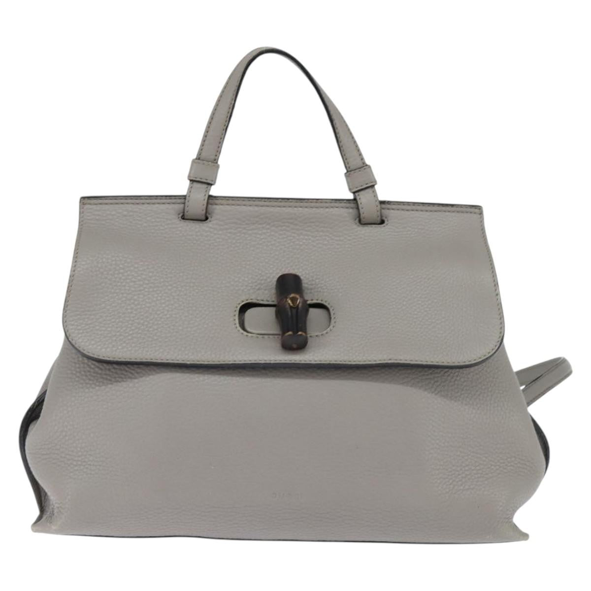 Gucci Bamboo Daily Top Handle Bag Leather Gray Leather Handbag (Pre-Owned)