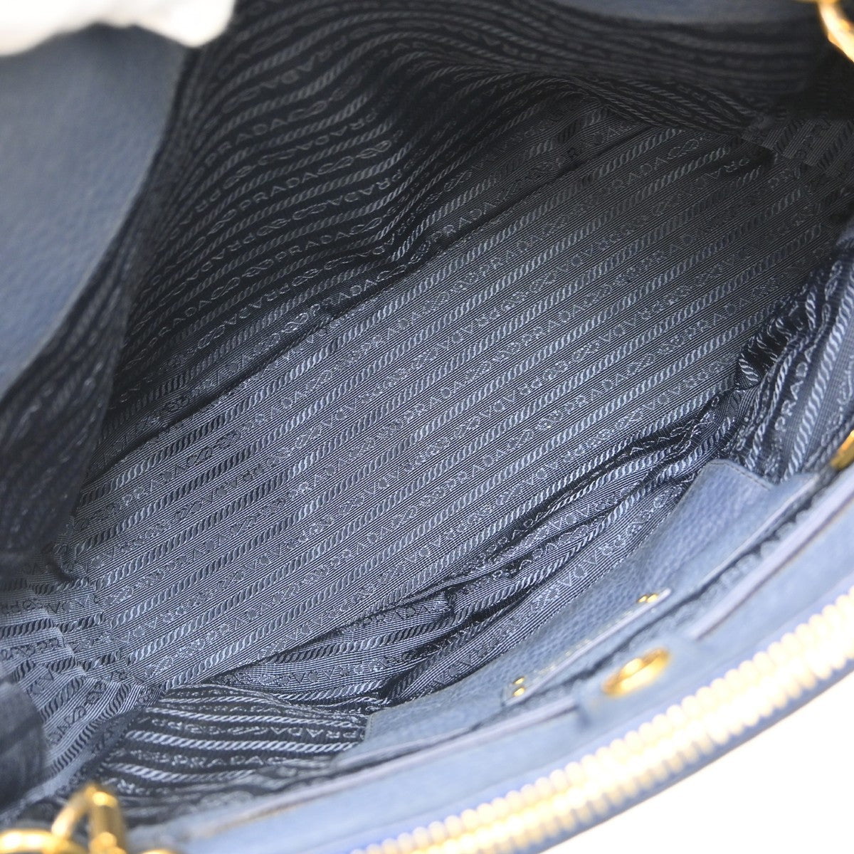 Prada Double Zip Convertible Tote Saffiano Leather Blue Leather Handbag (Pre-Owned)