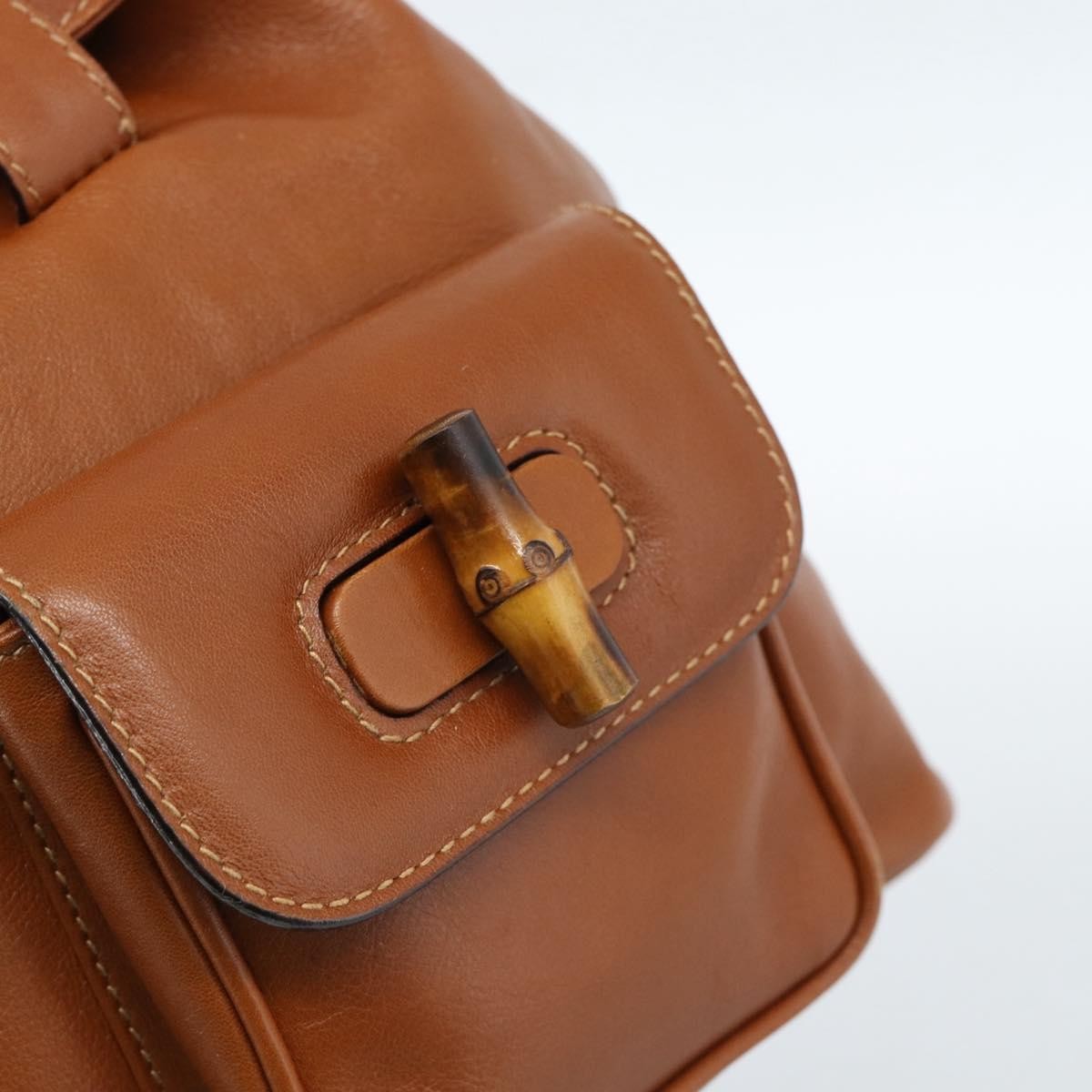 Gucci Vintage Bamboo Backpack Leather Brown Leather Backpack Bag (Pre-Owned)