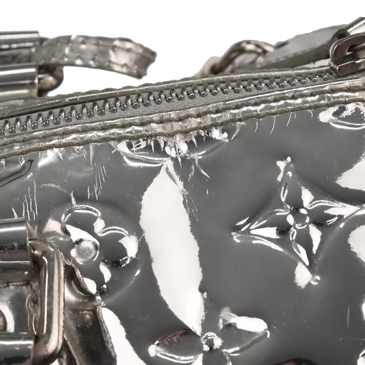 Louis Vuitton Speedy Handbag Monogram Miroir Pvc Silver Patent_Leather Handbag (Pre-Owned)